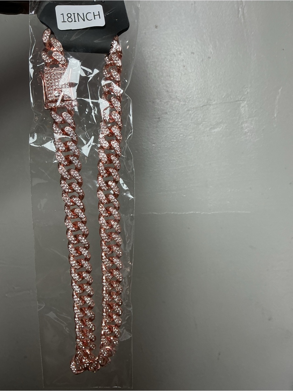 18-inch Rose Gold Cuban Link Necklace with Pavé Crystals - Fashion Jewelry